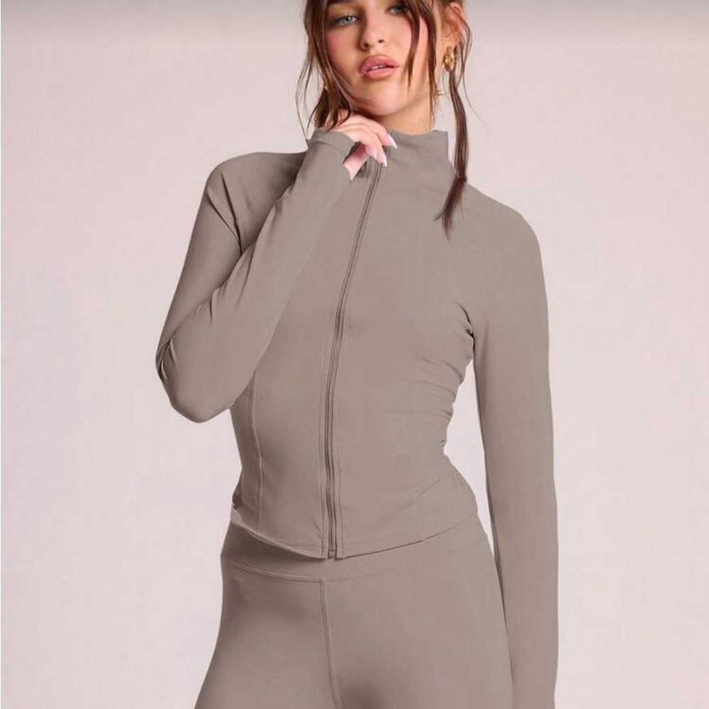 Taupe Long Sleeve Activewear zip up